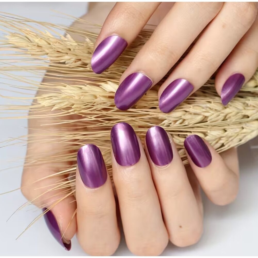 24pcs Candy-Purple Press-On Nails – Glossy Oval Medium Set, Reusable Salon-Style
